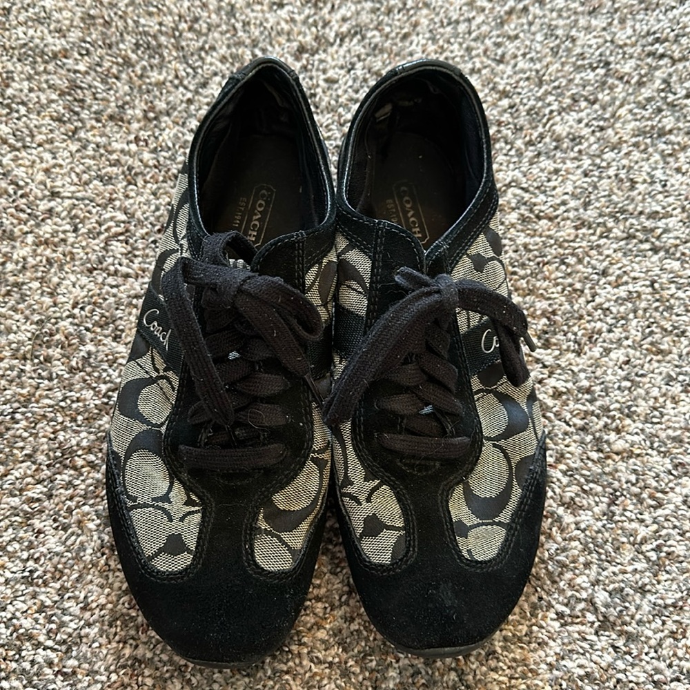 Coach Black and Beige Signature Canvas Sneakers